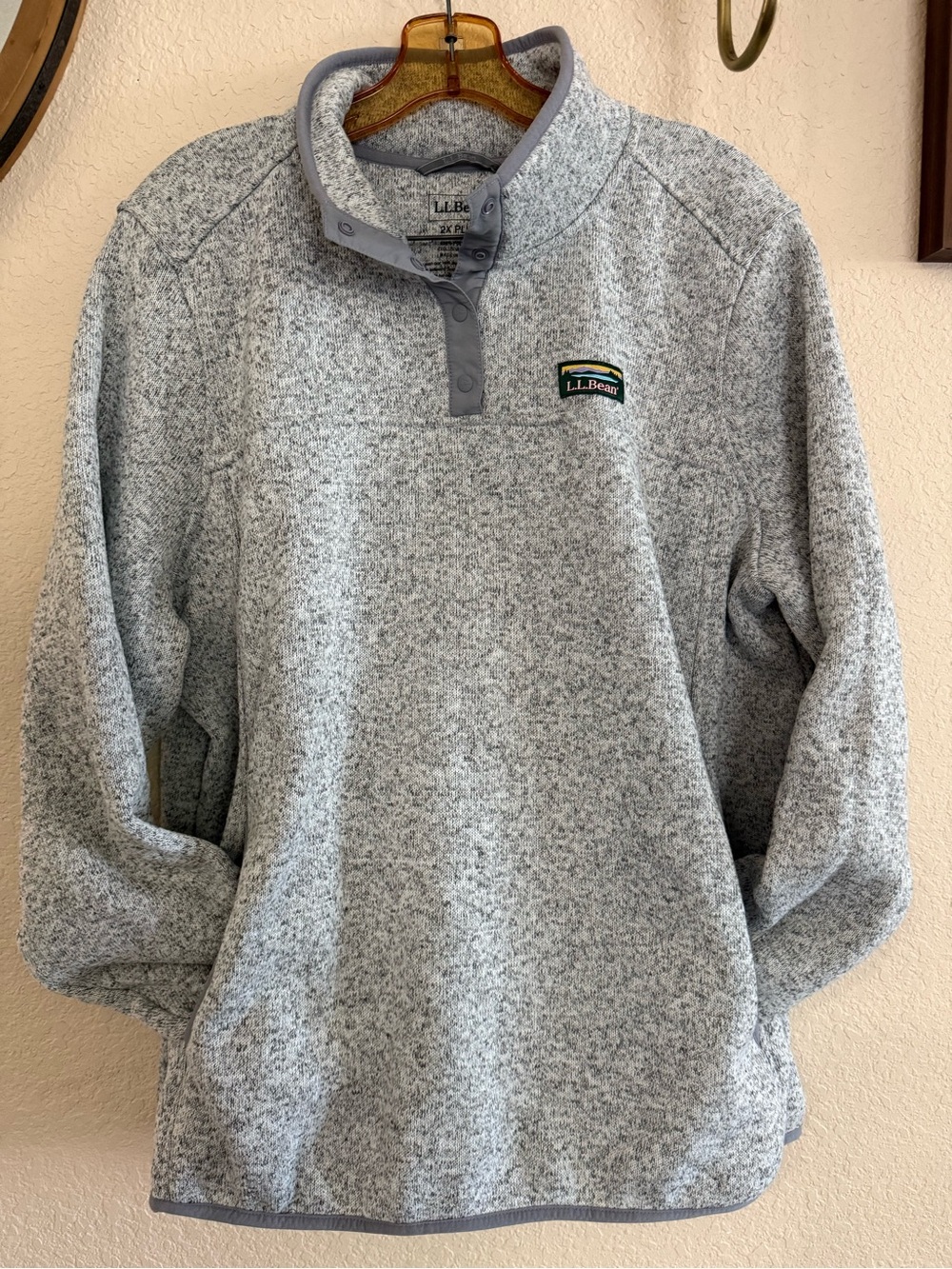 L.L. Bean Light Gray Heather Zip-Quarter Fleece Pullover